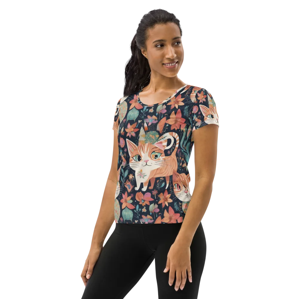 Moonlit Cat Garden on Women's Athletic T-Shirt — Left