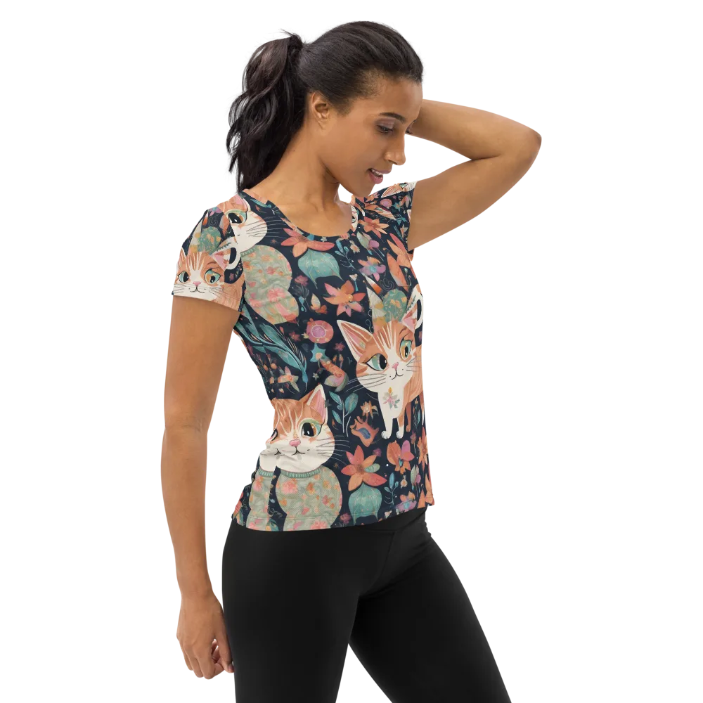 Moonlit Cat Garden on Women's Athletic T-Shirt — Right