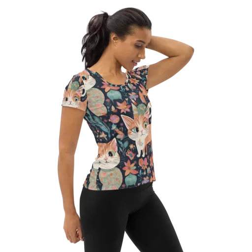 Moonlit Cat Garden on a Women's Athletic T-Shirt