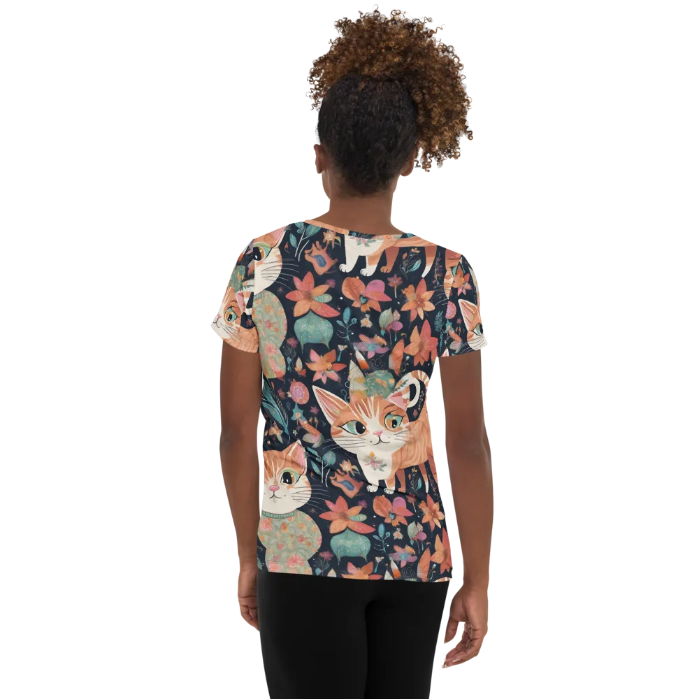 Moonlit Cat Garden on Women's Athletic T-Shirt — Back