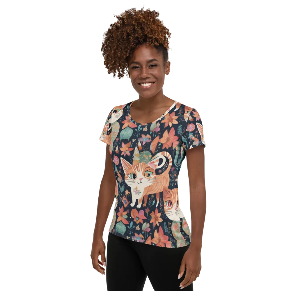 Moonlit Cat Garden on Women's Athletic T-Shirt — Left