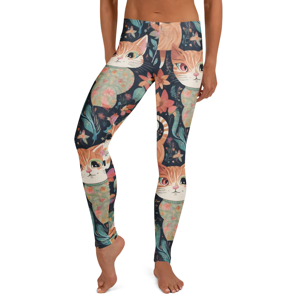 Moonlit Cat Garden on Leggings — Front