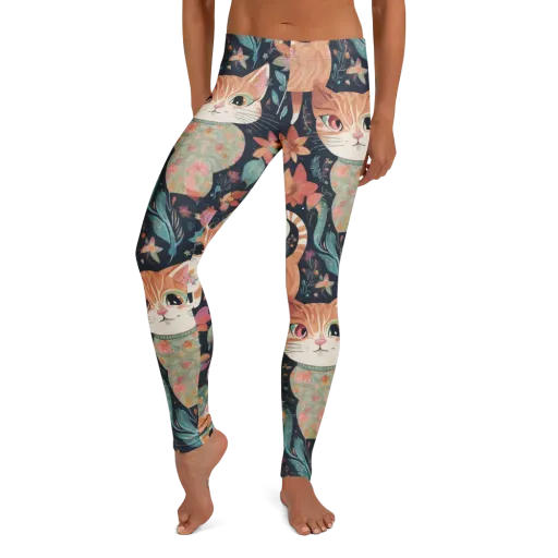 Moonlit Cat Garden on a Leggings
