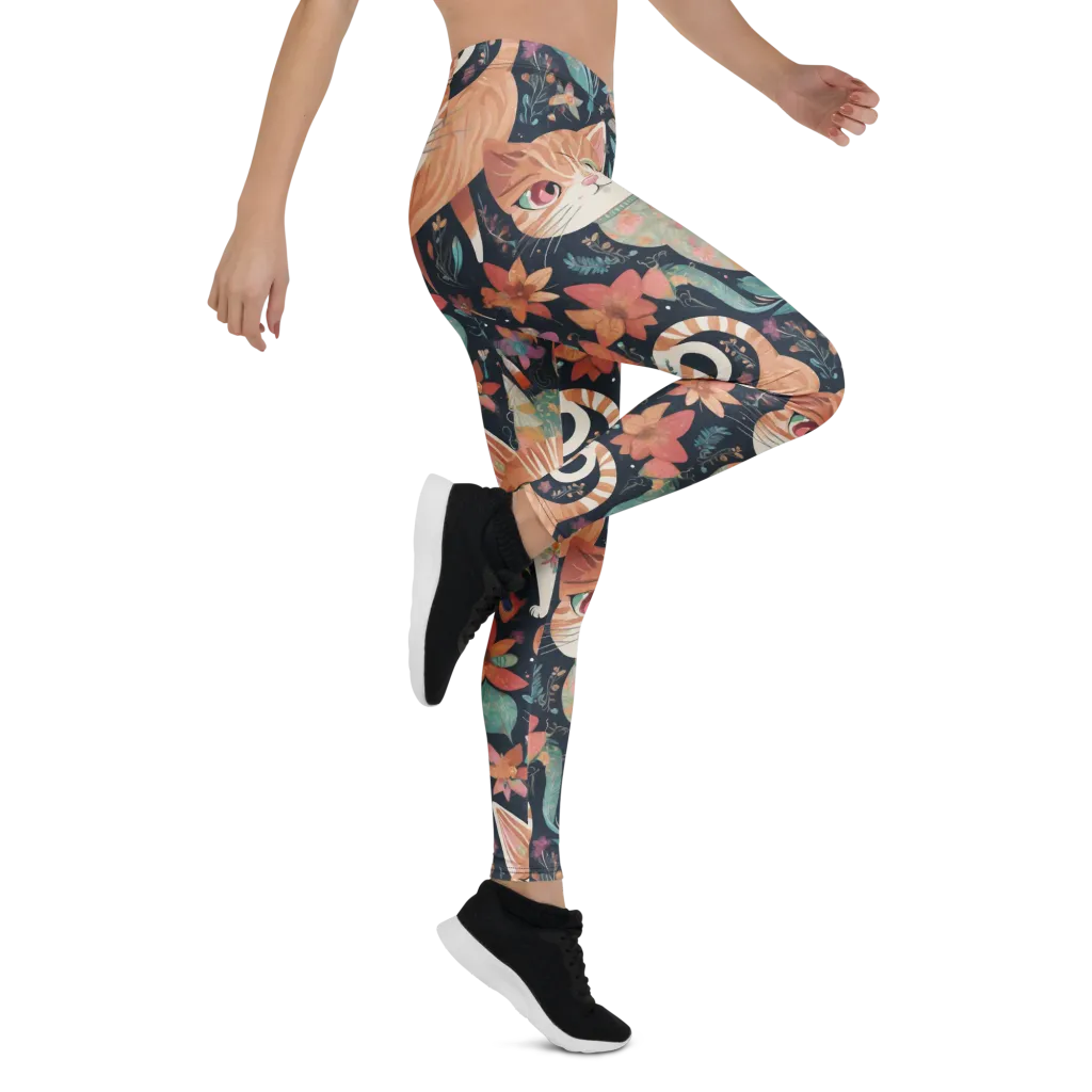 Moonlit Cat Garden on Leggings — Right