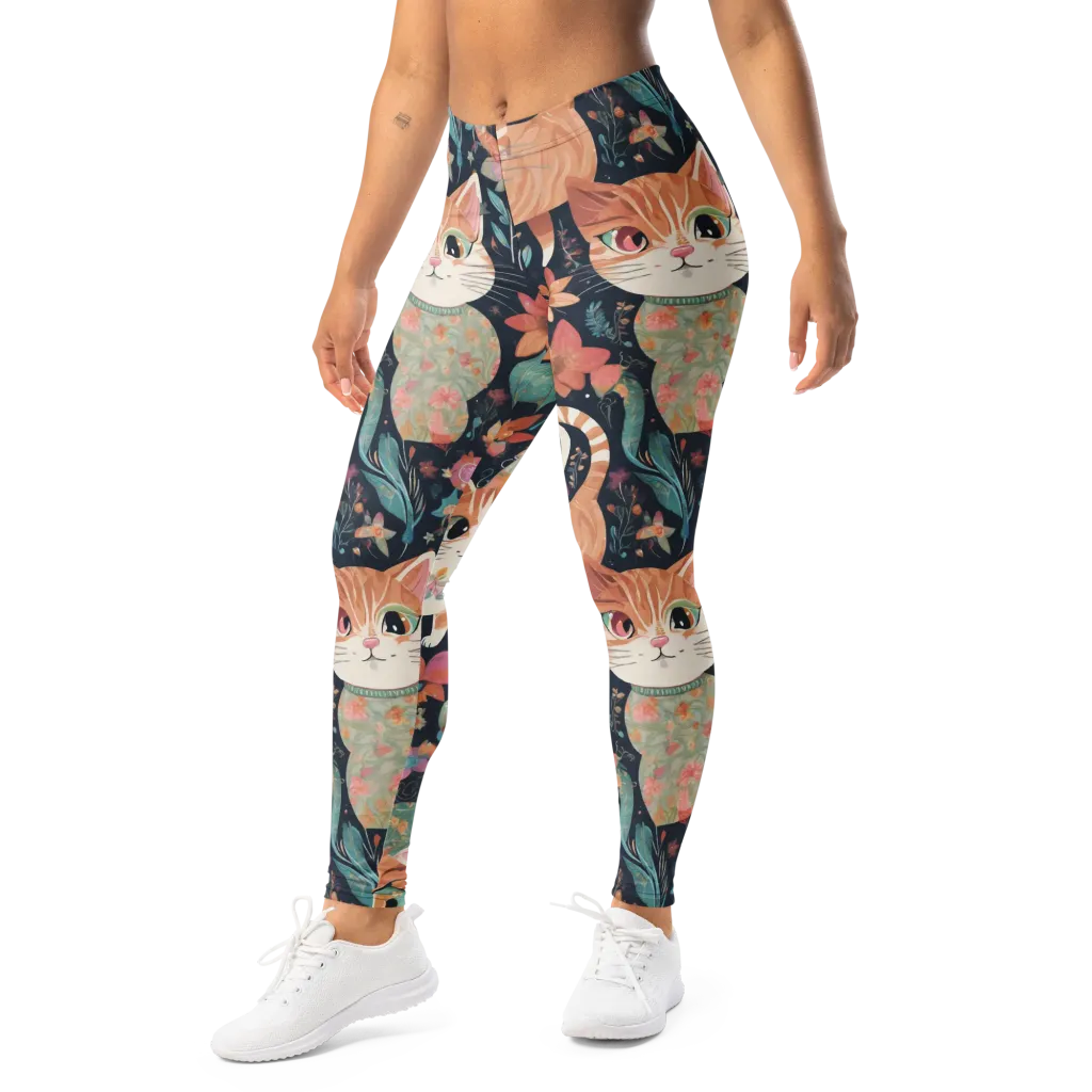 Moonlit Cat Garden on Leggings — Left Front