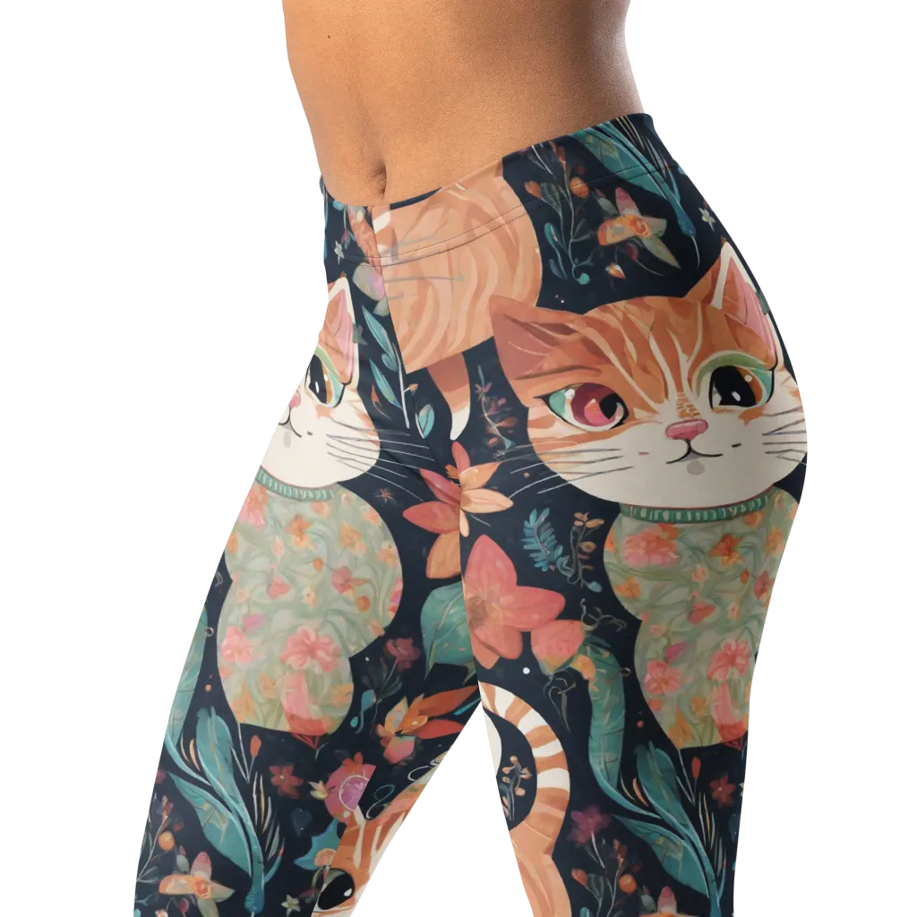 Moonlit Cat Garden on Leggings — Left Front