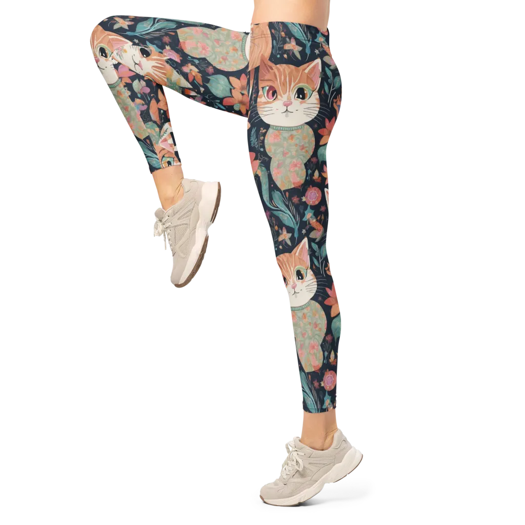 Moonlit Cat Garden on Leggings — Left