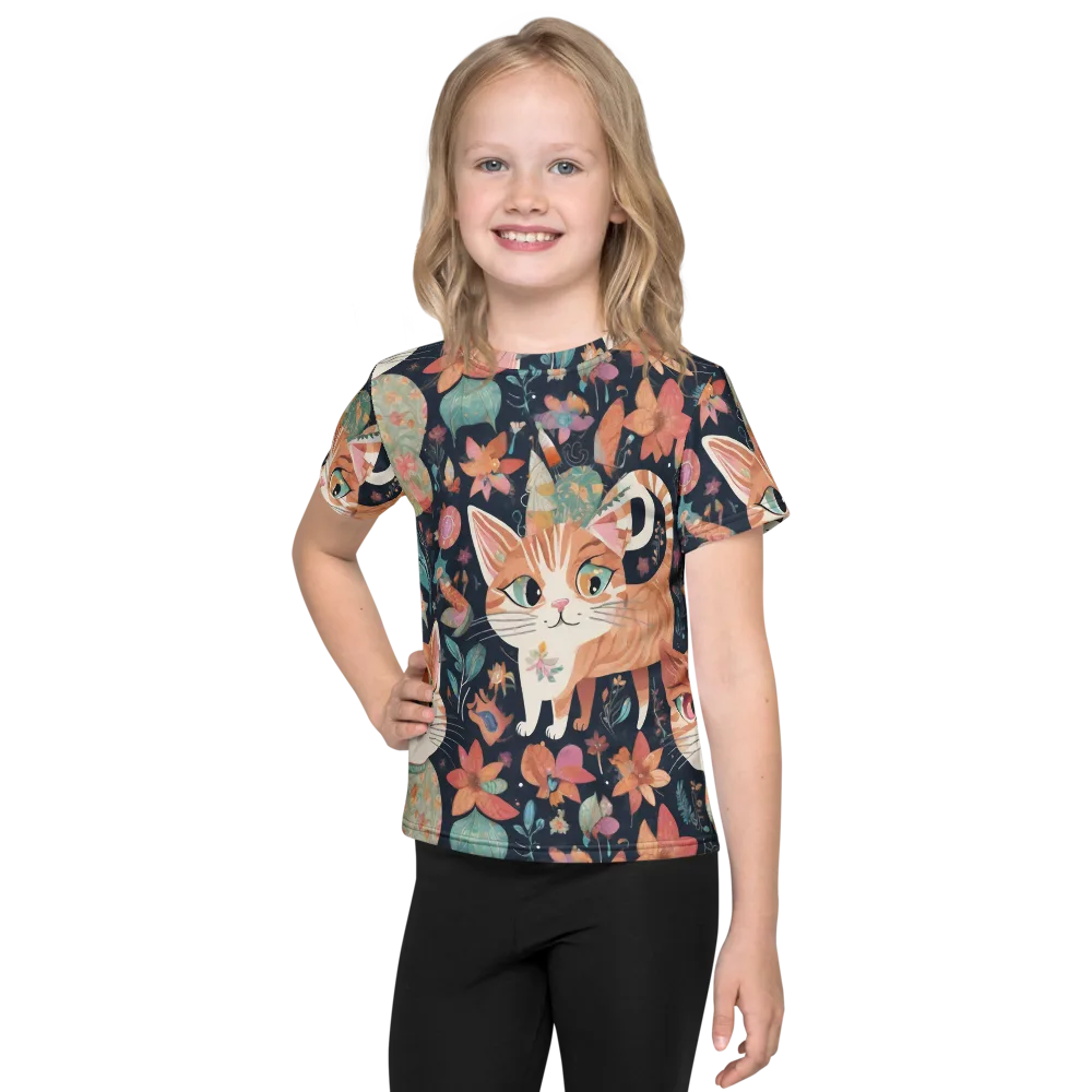 Moonlit Cat Garden on Kids Crew Neck T-Shirt — Front