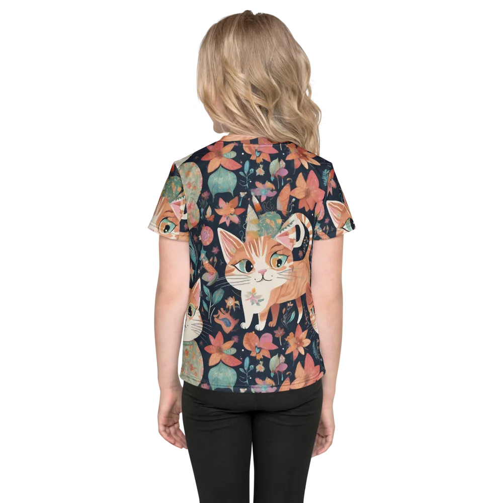 Moonlit Cat Garden on Kids Crew Neck T-Shirt — Back