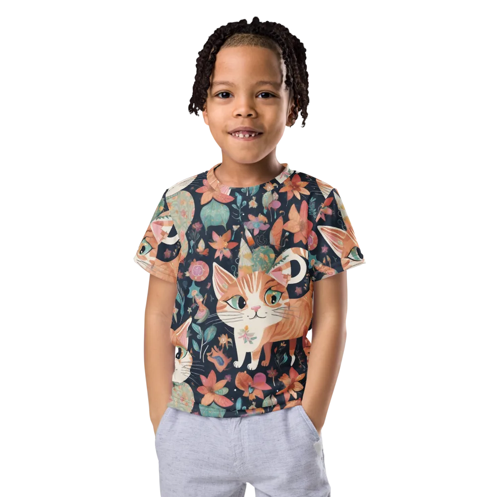 Moonlit Cat Garden on Kids Crew Neck T-Shirt — Front