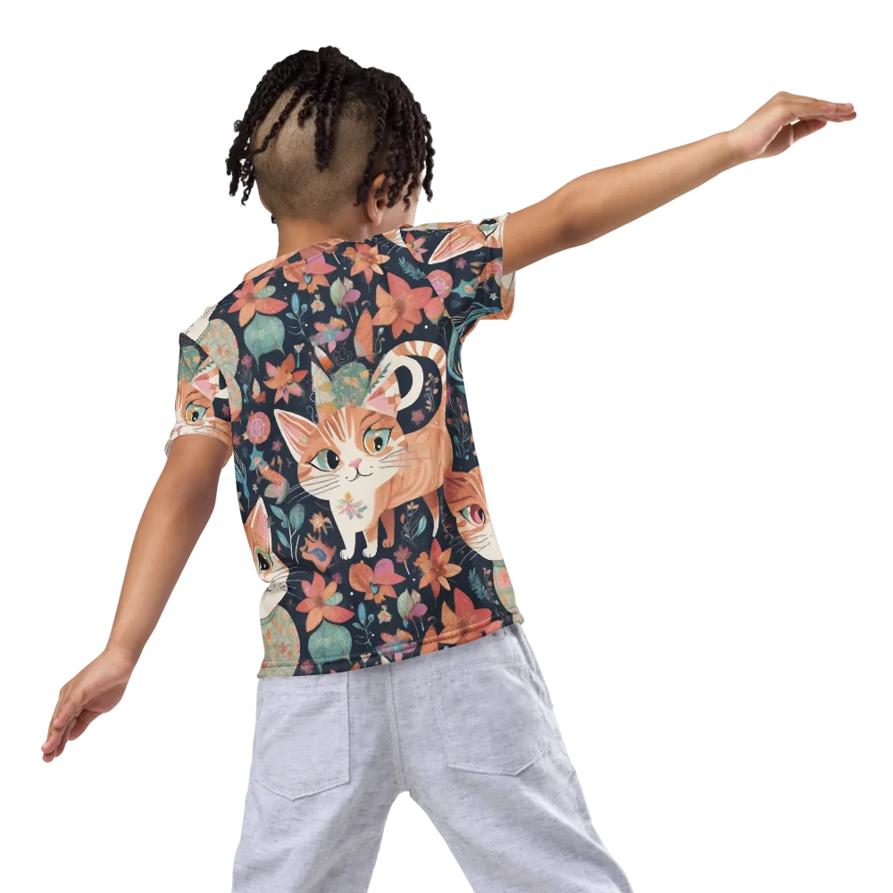 Moonlit Cat Garden on Kids Crew Neck T-Shirt — Back