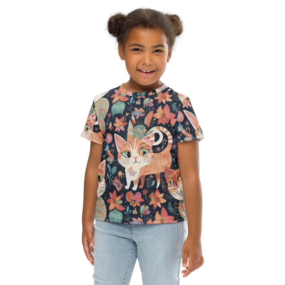 Moonlit Cat Garden on Kids Crew Neck T-Shirt — Front