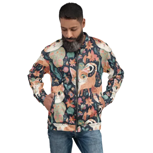 Moonlit Cat Garden on a Bomber Jacket