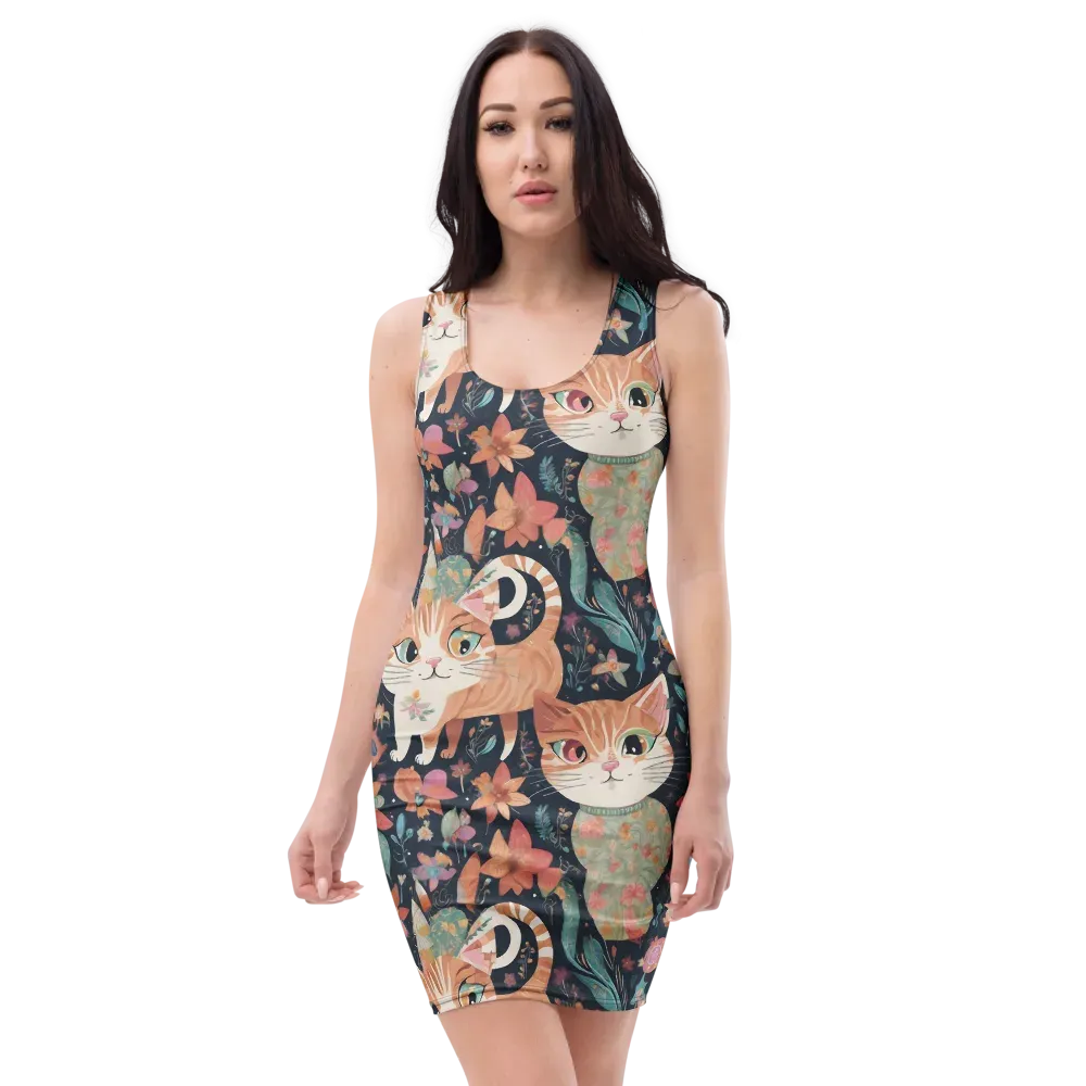 Moonlit Cat Garden on Bodycon Dress — Front