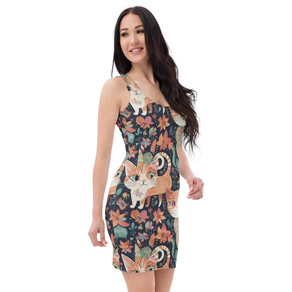 Moonlit Cat Garden on Bodycon Dress — Right Front