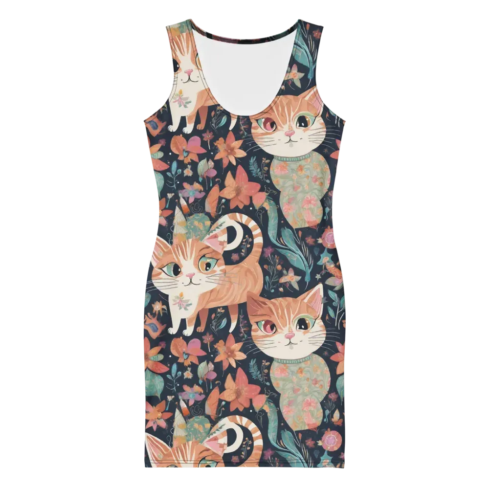 Moonlit Cat Garden on Bodycon Dress — Front