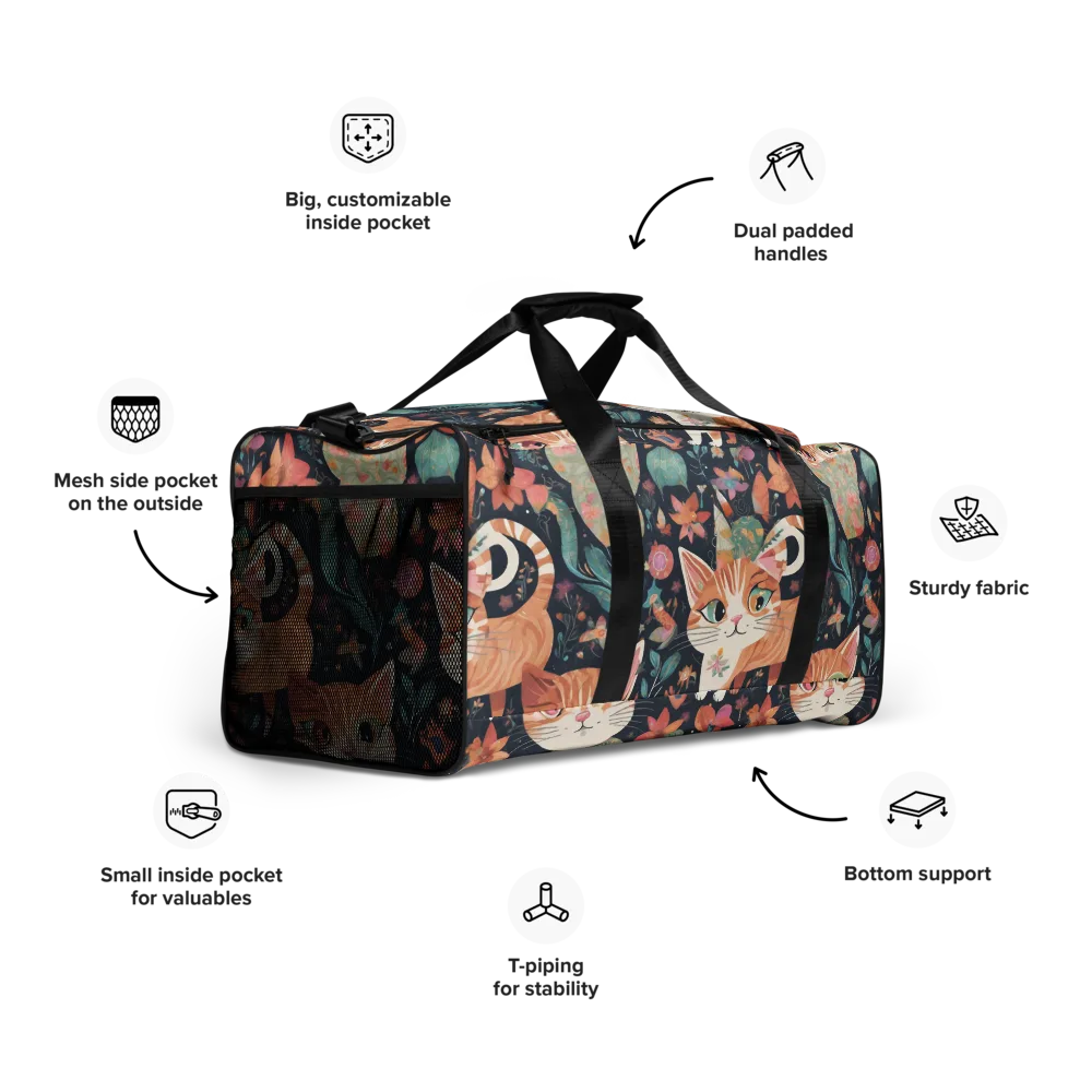 Moonlit Cat Garden on Duffle Bag — Right Front