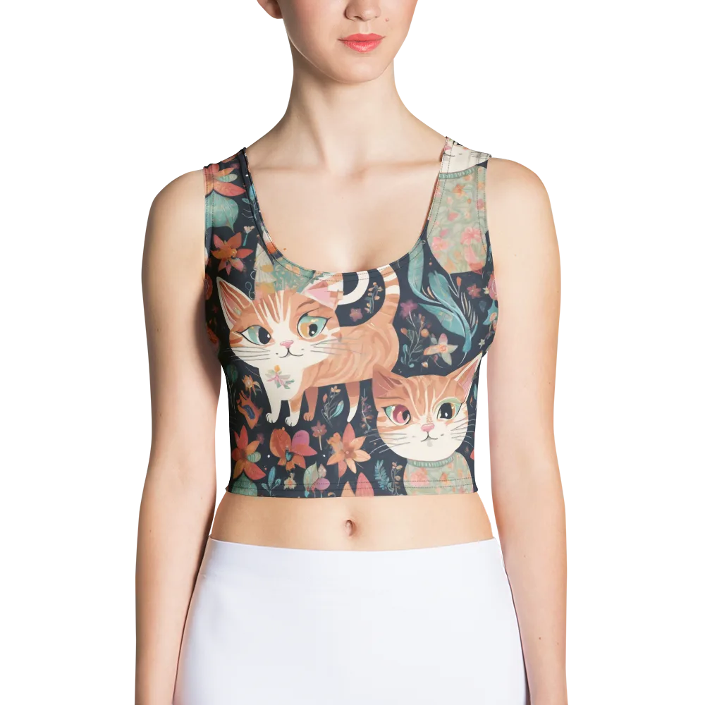 Moonlit Cat Garden on Crop Top — Front