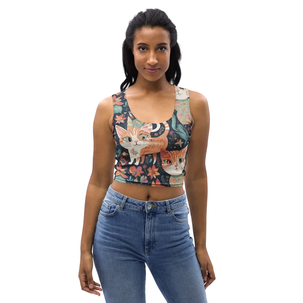 Moonlit Cat Garden on Crop Top — Front