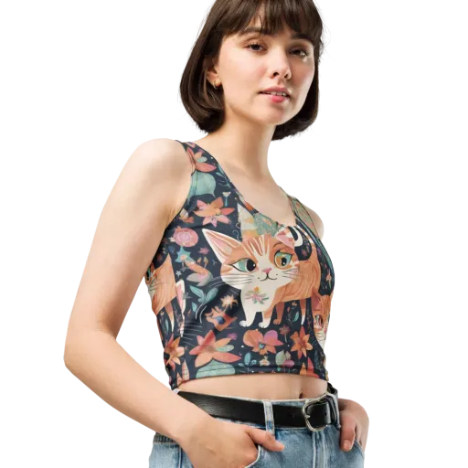 Moonlit Cat Garden on a Crop Top