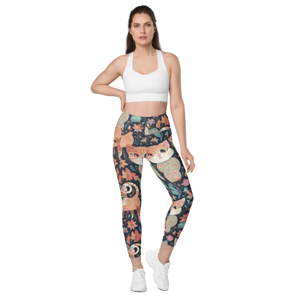 Moonlit Cat Garden on Leggings with Pockets — Front