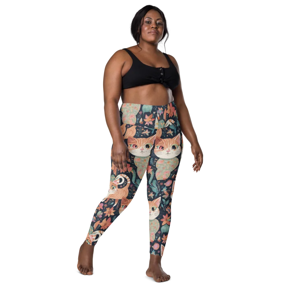 Moonlit Cat Garden on Leggings with Pockets — Front