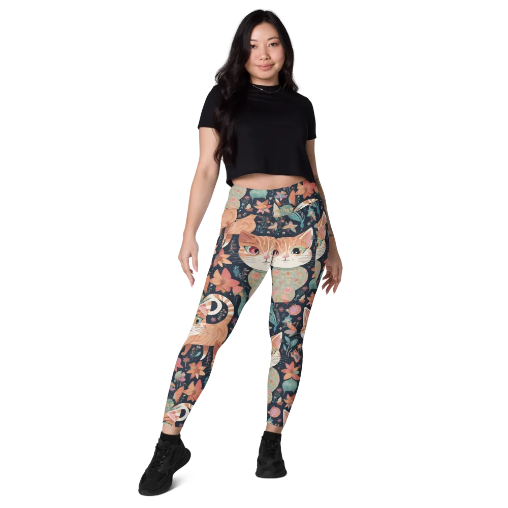 Moonlit Cat Garden on Leggings with Pockets — Front