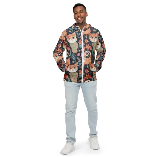 Moonlit Cat Garden on a Men's Windbreaker