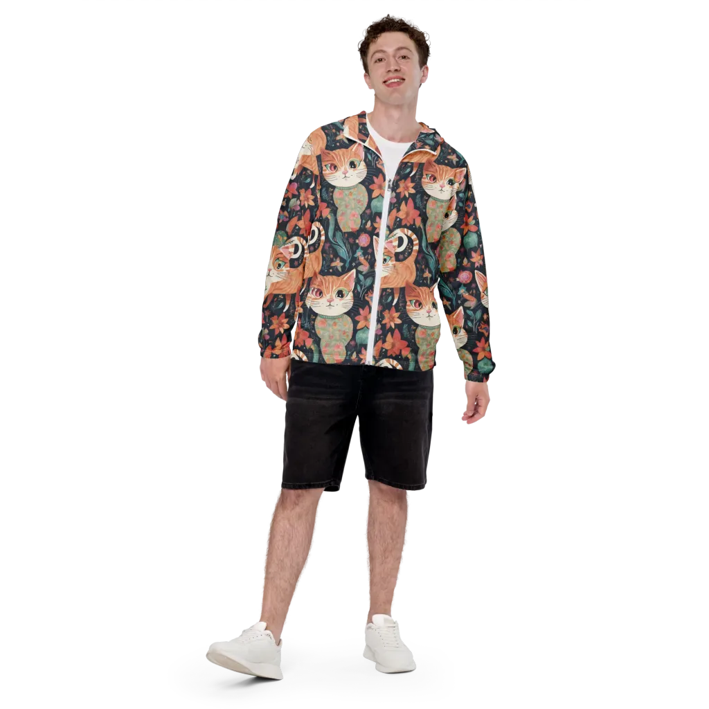 Moonlit Cat Garden on Men's Windbreaker — Front