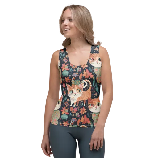 Moonlit Cat Garden on a Women's Tank Top