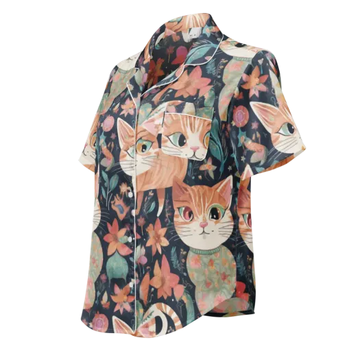 Moonlit Cat Garden on a Women's Short Sleeve Pajama Top