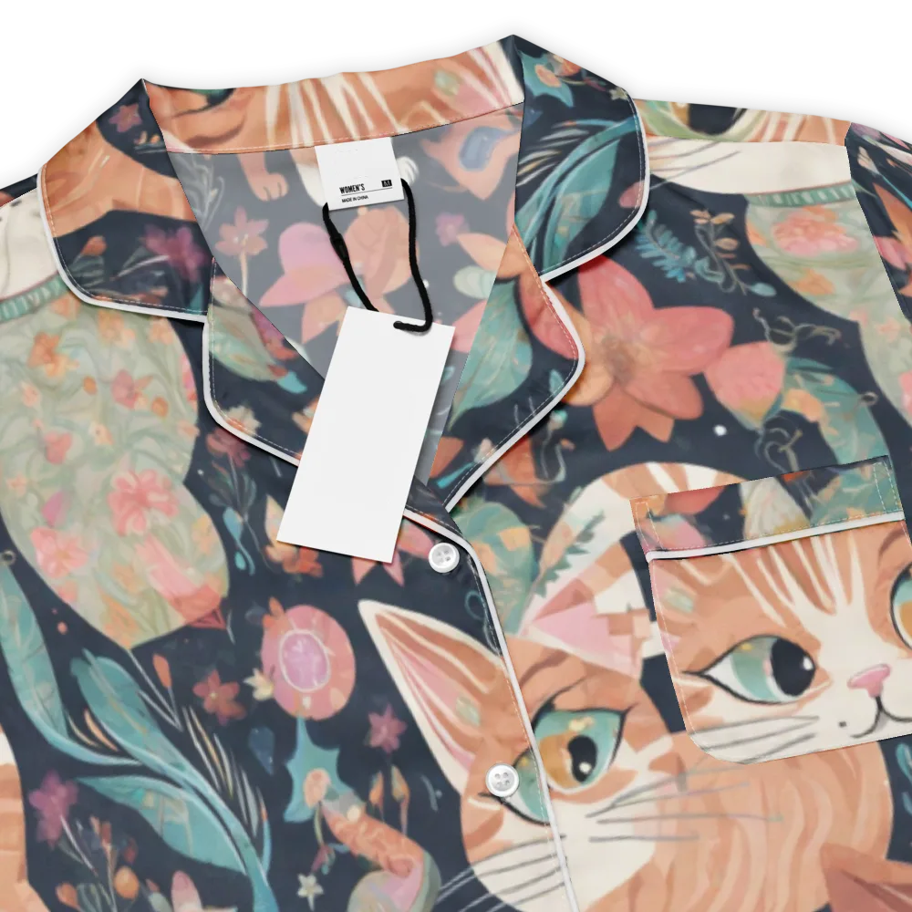 Moonlit Cat Garden on Women's Short Sleeve Pajama Top — Product details