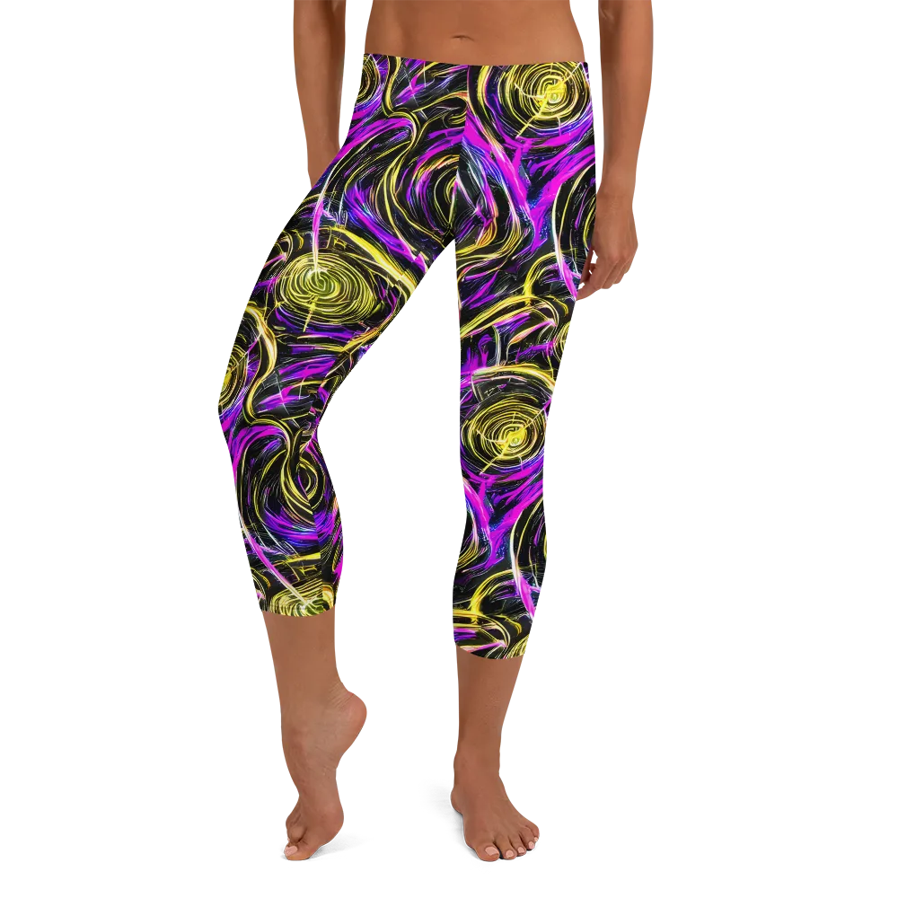 Ultraviolet Whirl on Capri Leggings — Front