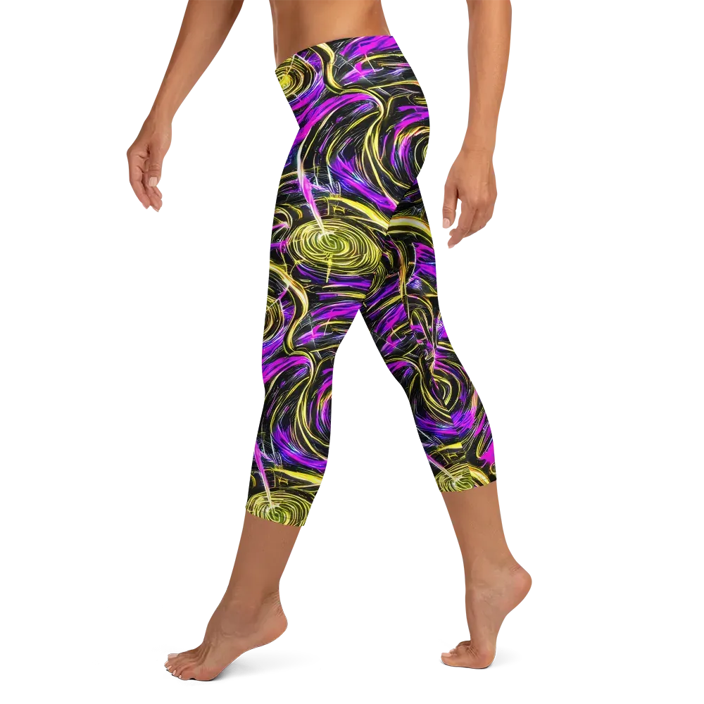 Ultraviolet Whirl on Capri Leggings — Left