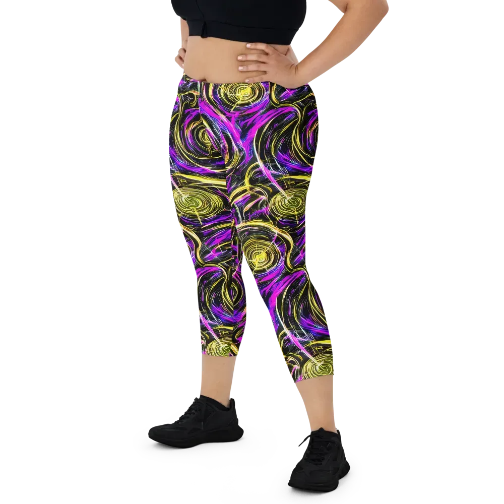 Ultraviolet Whirl on Capri Leggings — Front