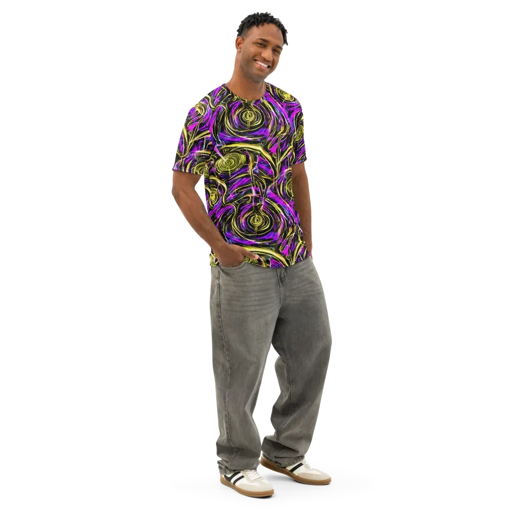 Ultraviolet Whirl on Men's Cotton Crew Neck T-Shirt — Right Front