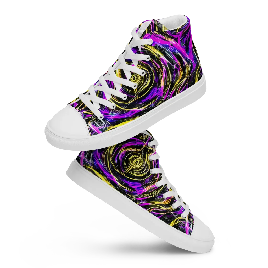 Ultraviolet Whirl on Men's High Top Canvas Shoes — Front