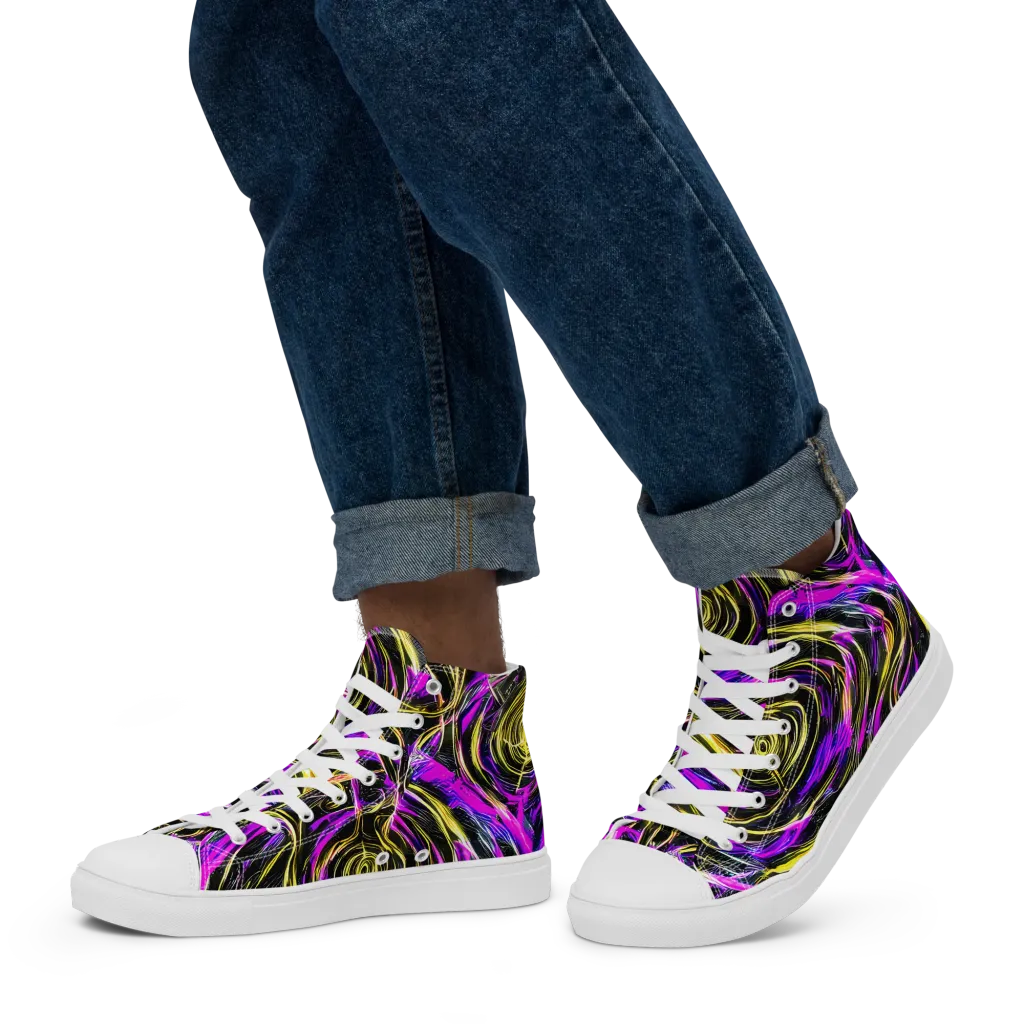 Ultraviolet Whirl on Men's High Top Canvas Shoes — Left