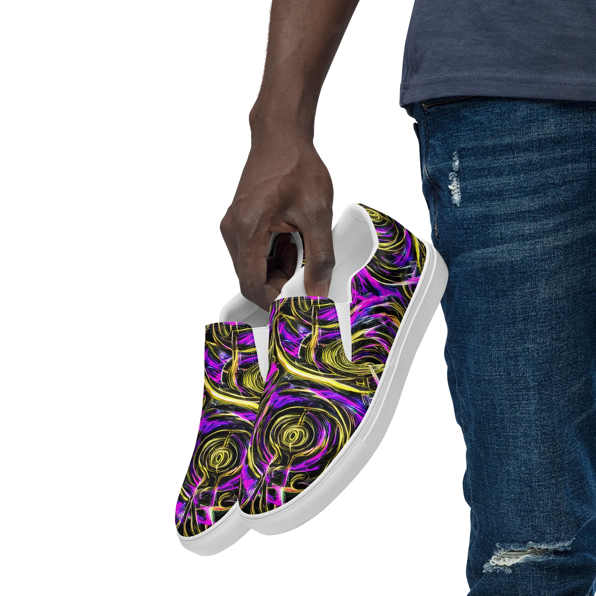 Ultraviolet Whirl on Men's Slip-On Canvas Shoes — Left Front