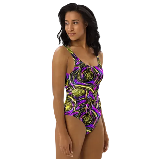 Ultraviolet Whirl on a One-Piece Swimsuit