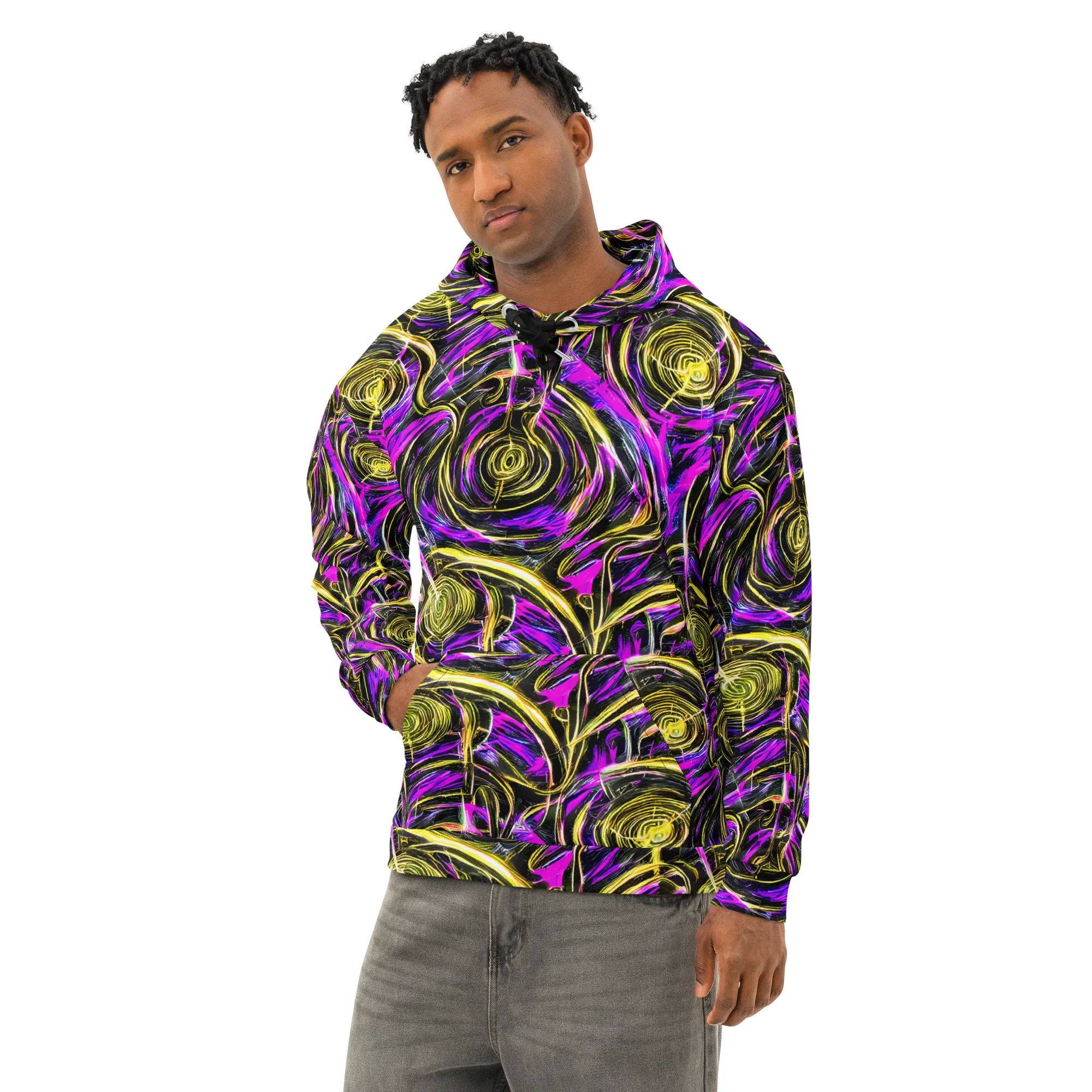Ultraviolet Whirl on Cotton Hoodie — Left Front