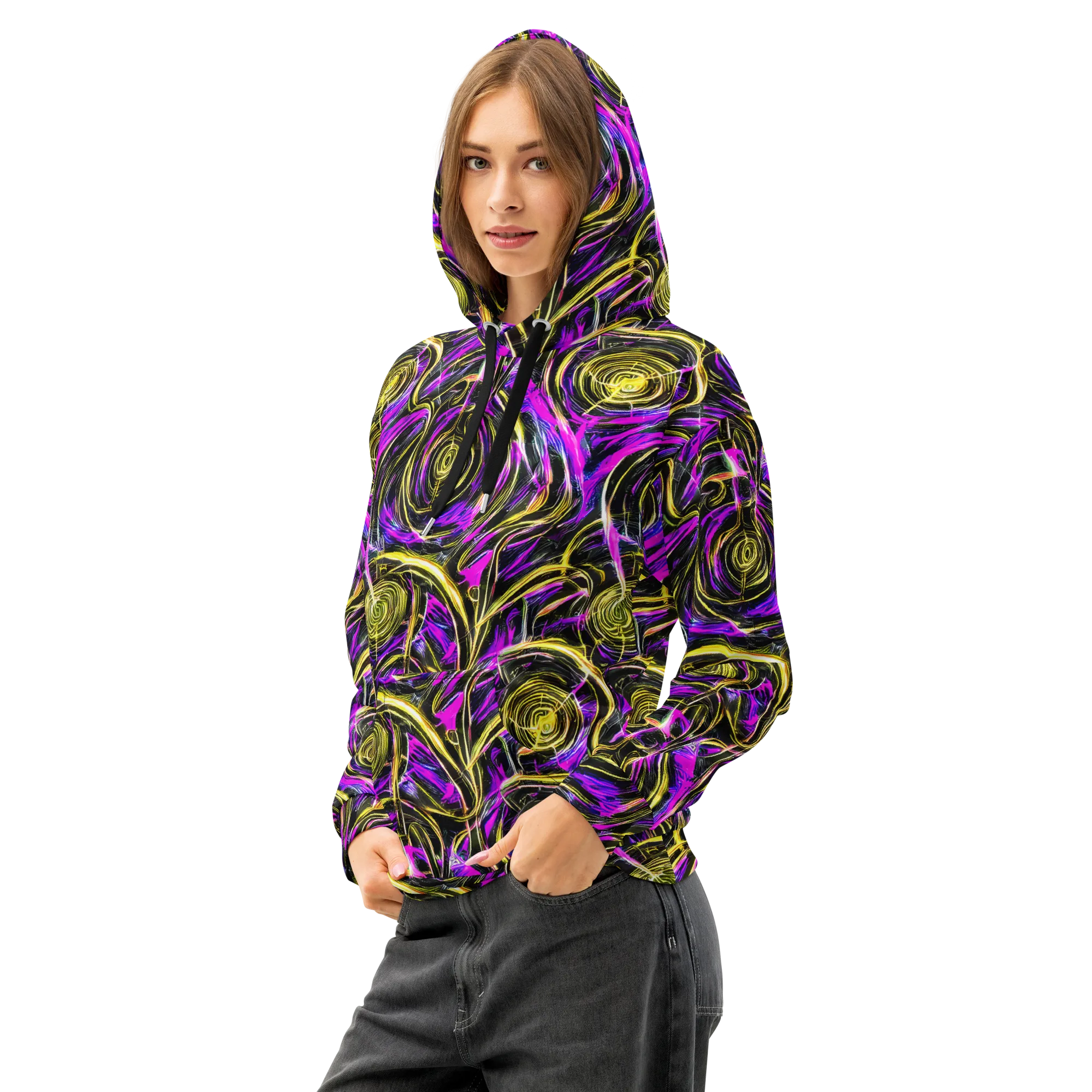 Ultraviolet Whirl on Cotton Hoodie — Left Front
