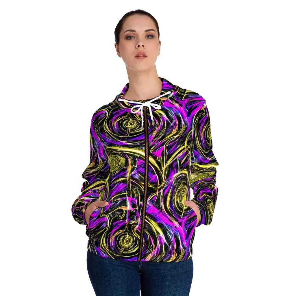 Ultraviolet Whirl on Women's Full-Zip Hoodie — Front On Person