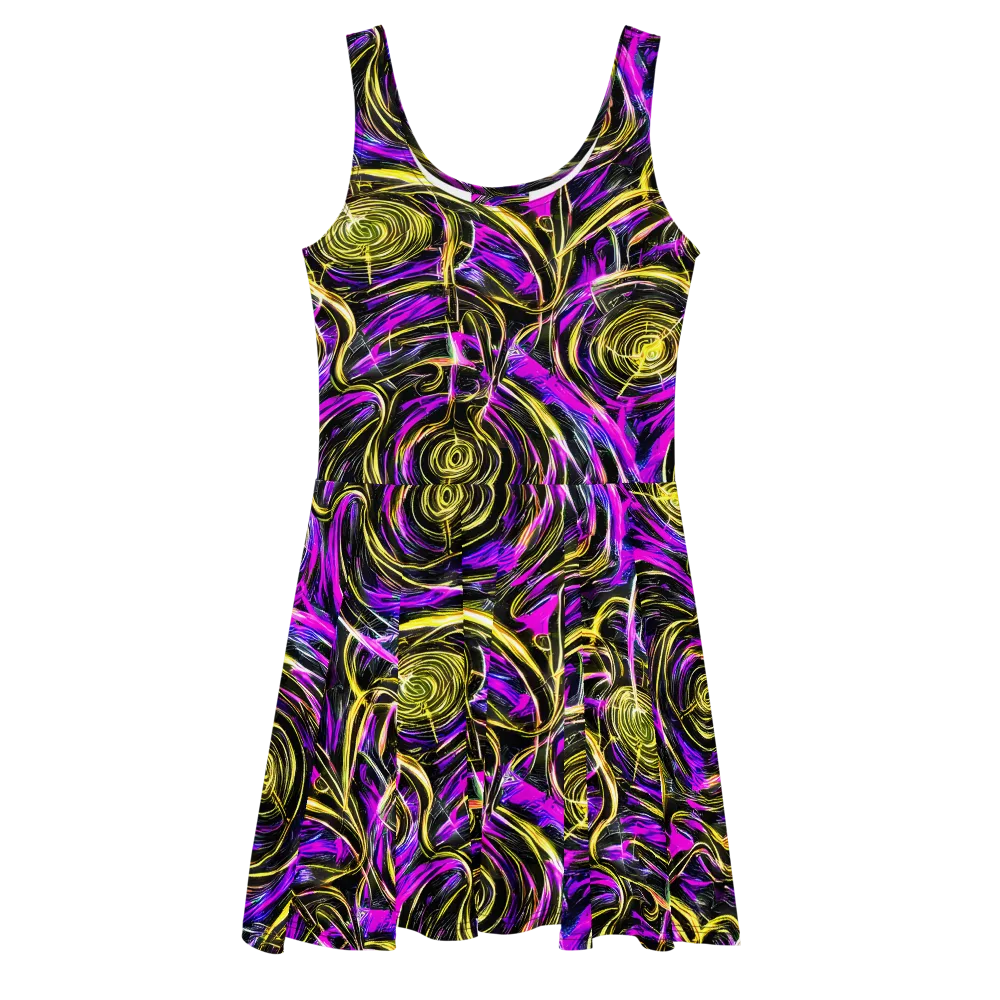 Ultraviolet Whirl on Skater Dress — Front