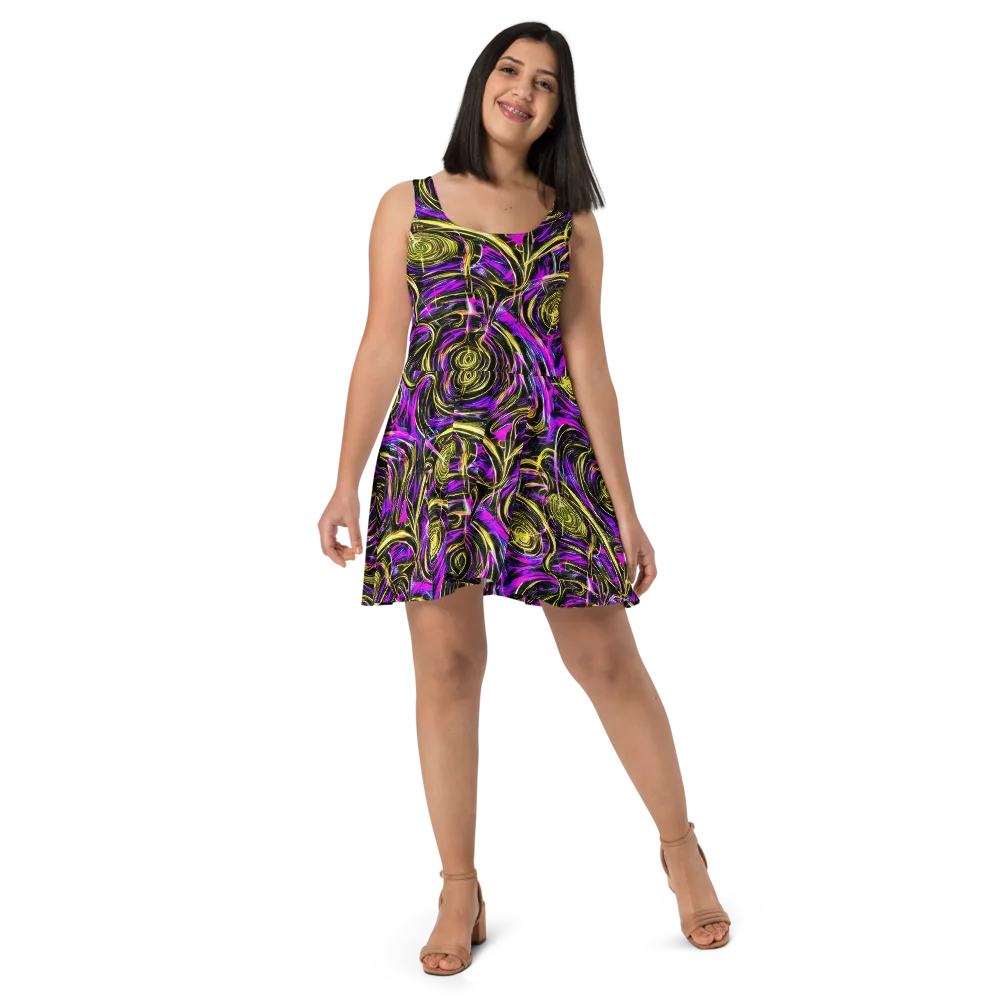 Ultraviolet Whirl on Skater Dress — Front