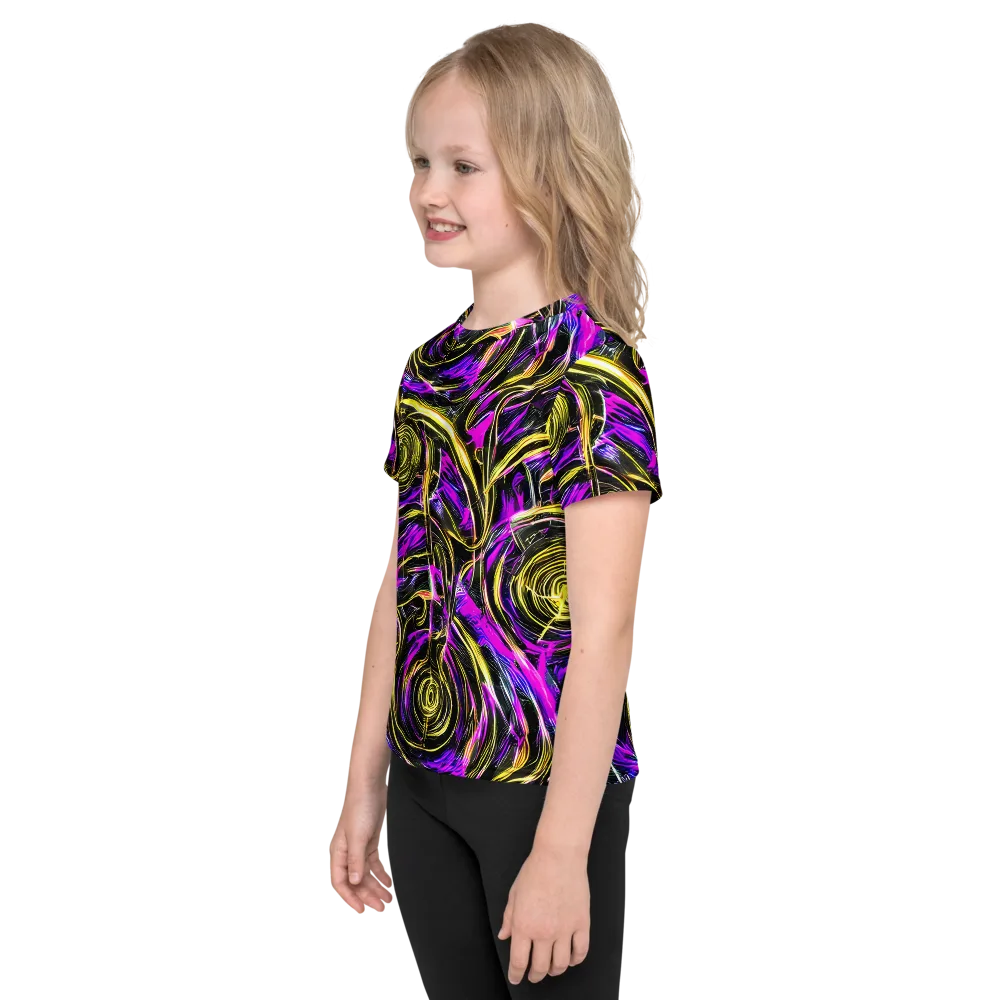 Ultraviolet Whirl on Kids Crew Neck T-Shirt — Left