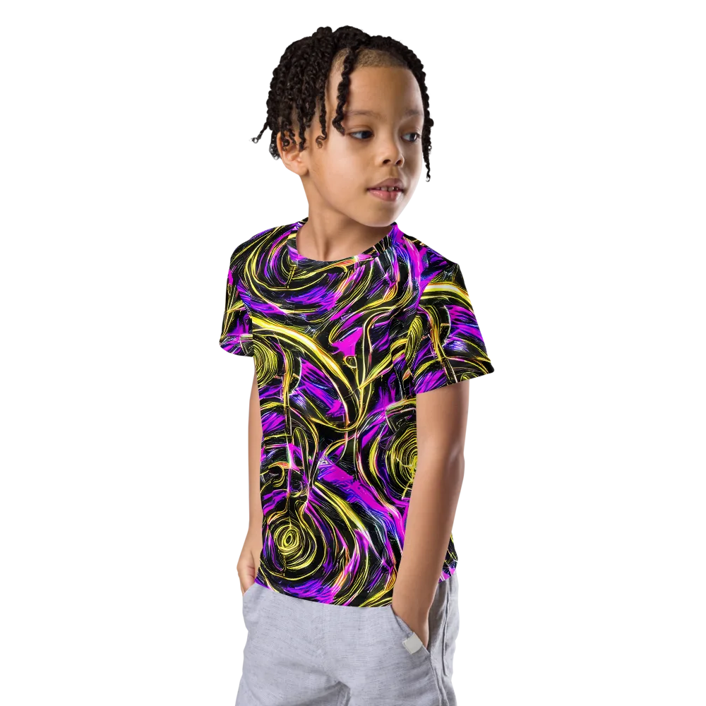 Ultraviolet Whirl on Kids Crew Neck T-Shirt — Left Front