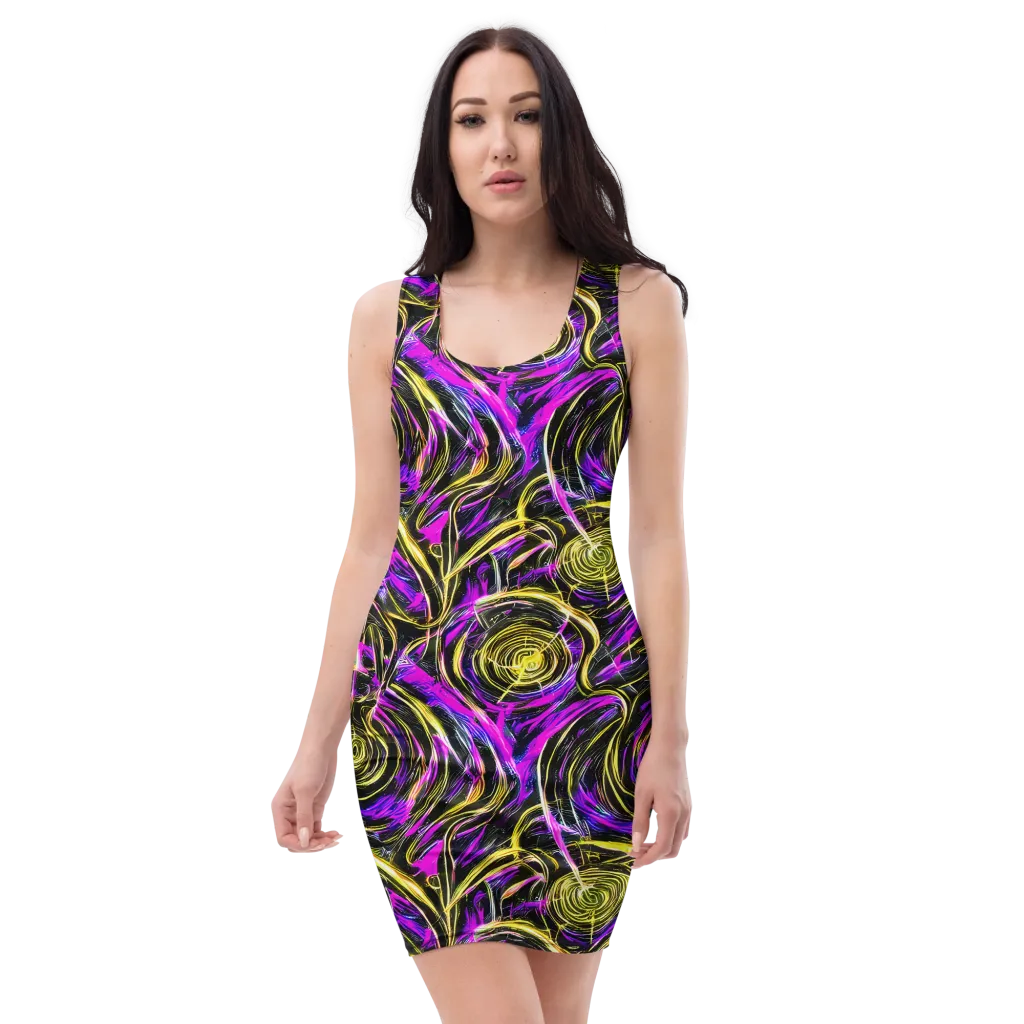 Ultraviolet Whirl on Bodycon Dress — Front