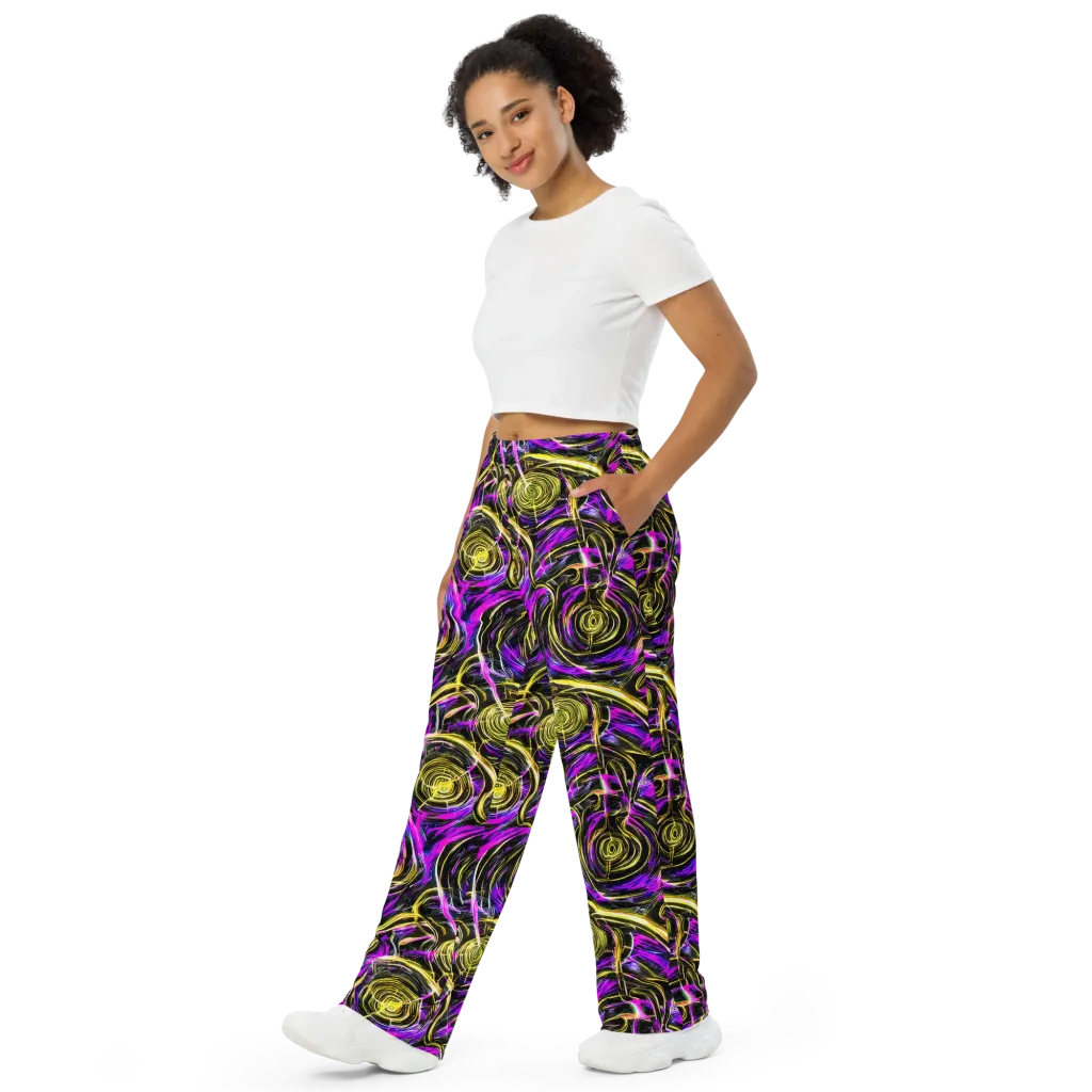 Ultraviolet Whirl on Wide-Leg Pants — Left Front