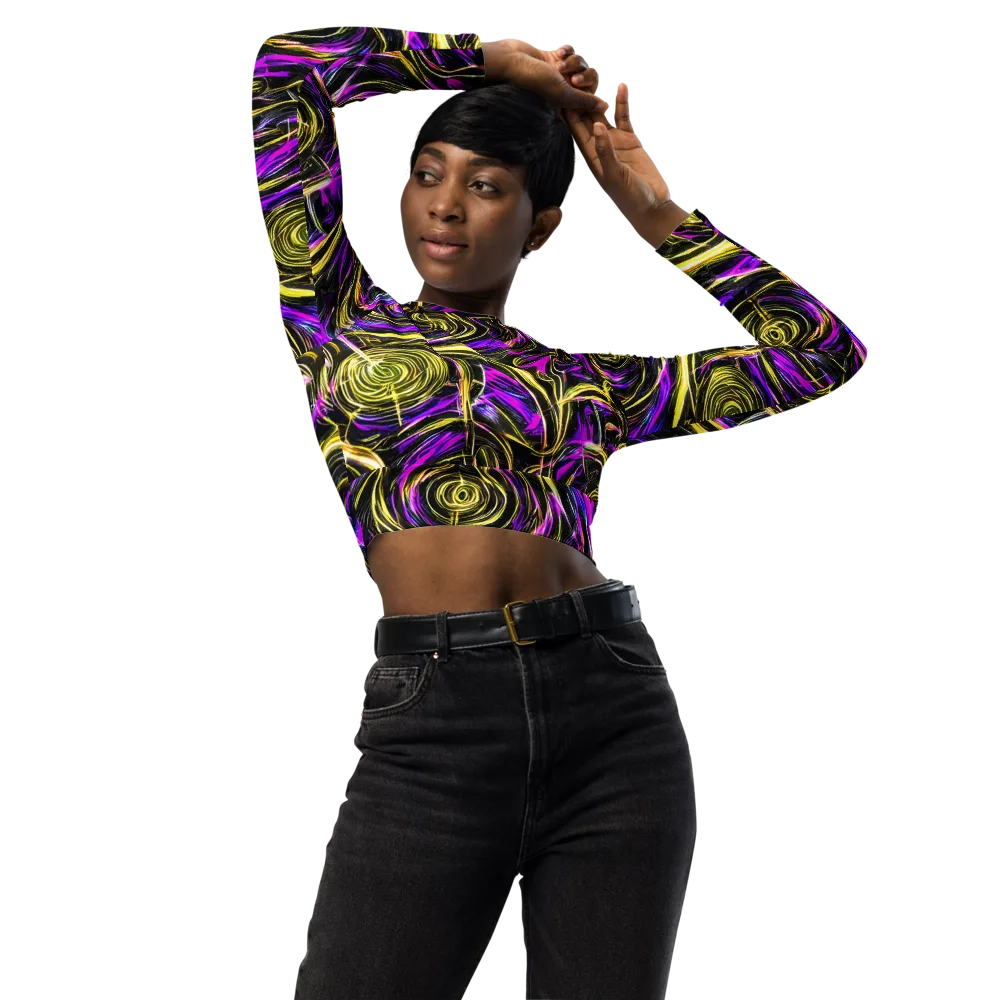 Ultraviolet Whirl on Long Sleeve Crop Top — Front